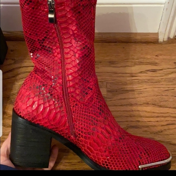 Red Snakeskin Ankle Boots - Picture 2 of 3